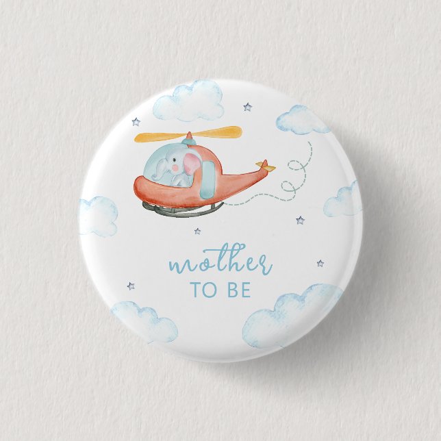 Blue Elephant Helicopter Mother To Be Baby Shower  3 Cm Round Badge (Front)