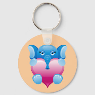 BLUE ELEPHANT HOLDING A PINK HEART KEY RING
