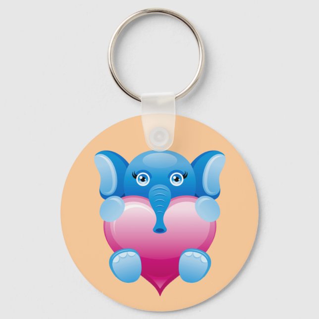 BLUE ELEPHANT HOLDING A PINK HEART KEY RING (Front)