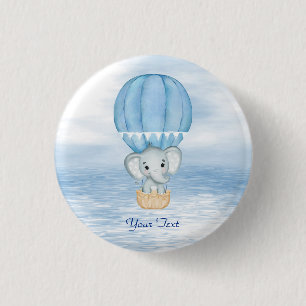 Blue Elephant Hot Air Balloon Button