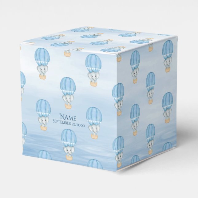 Blue Elephant Hot Air Balloon Favour Box (Front Side)