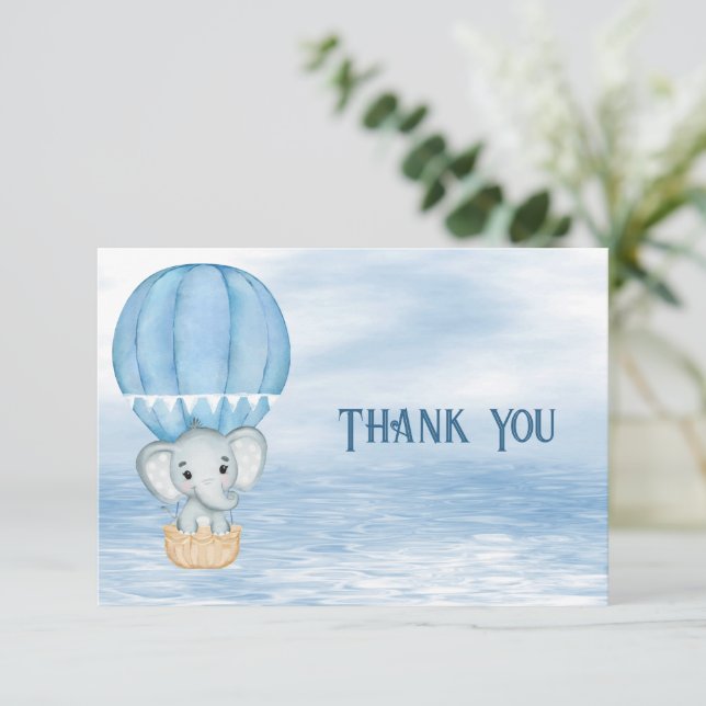 Blue Elephant Hot Air Balloon Thank You Card (Standing Front)