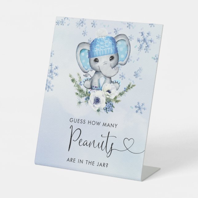 Blue Elephant How Many Peanuts are in the jar  Pedestal Sign (Front)