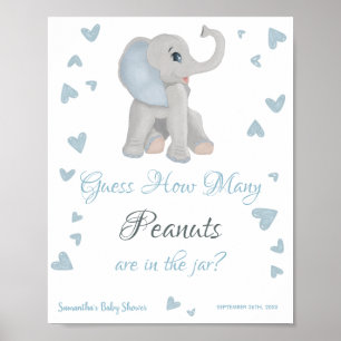 Blue Elephant How Many Peanuts Baby Shower Sign