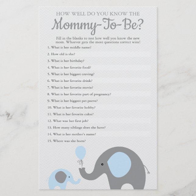 Blue Elephant How Well Do You Know The Mummy To Be Flyer (Front)