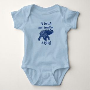 Blue Elephant I Love Name a Tonne Personalised Baby Bodysuit