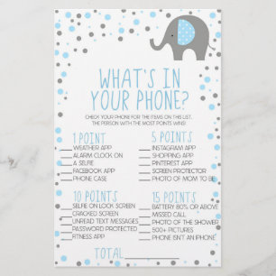 Blue Elephant In Your Phone Baby Shower Game  Stationery