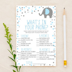 Blue Elephant In Your Phone Baby Shower Game Stationery