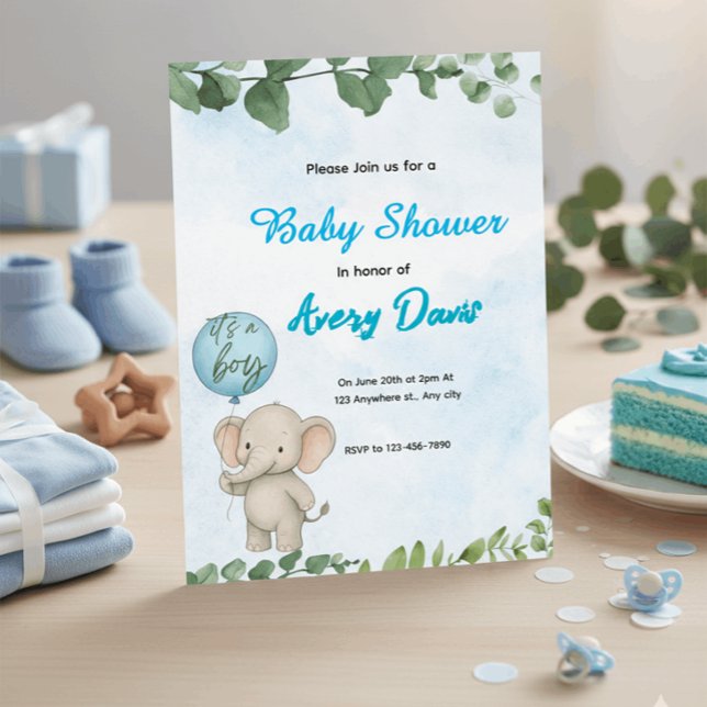 Blue Elephant It’s a Boy Baby Shower Invitation (Creator Uploaded)
