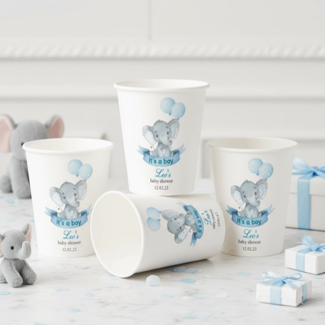 Blue Elephant It's a Boy Baby Shower Cups (Creator Uploaded)