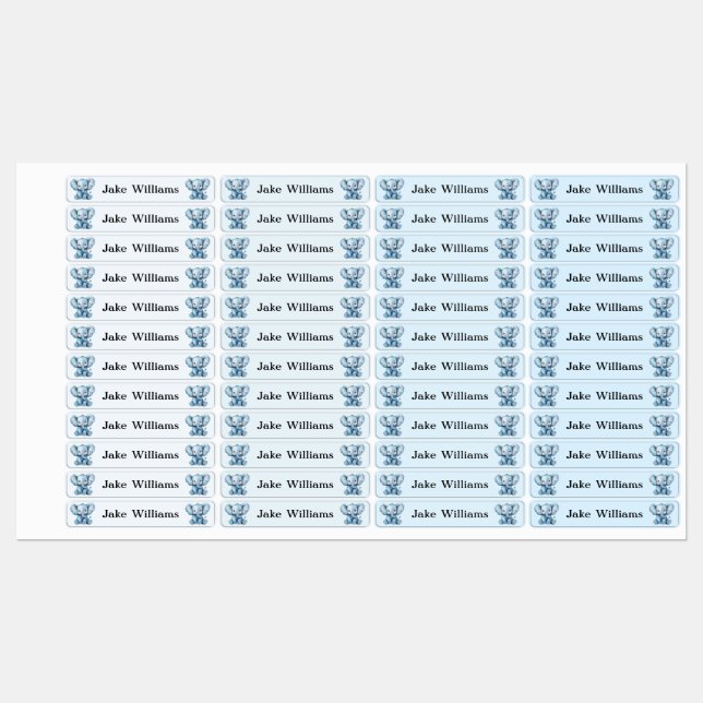 Blue Elephant Kids' Name Clothing School Labels (Sheet)