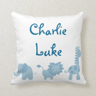 Blue Elephant, Lion and Giraffe Personalised Cushion