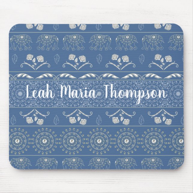 Blue Elephant Mandala Mouse Mat (Front)