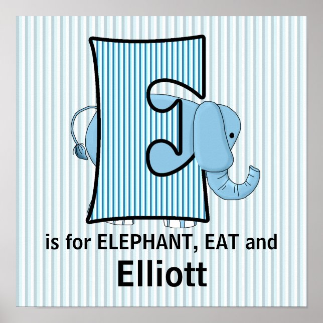 Blue Elephant Monogrammed E Baby Room Poster (Front)