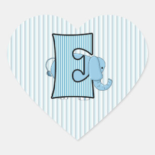 Blue Elephant Monogrammed Letter E Heart Sticker