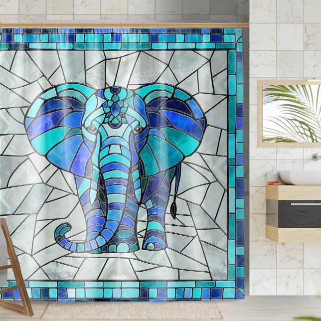 Blue Elephant mosaic art Shower Curtain (Creator Uploaded)