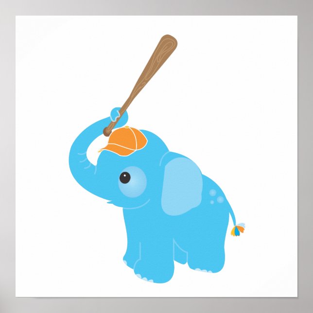 Blue Elephant Nursery Wall Art Print (Front)