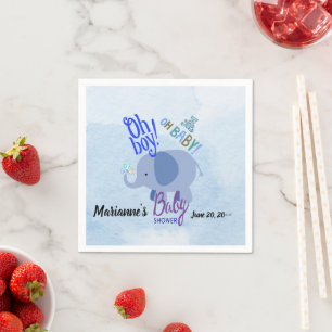 Blue Elephant Oh Boy Baby Shower Layout Napkin