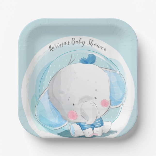Blue Elephant Paper Plate (Front)