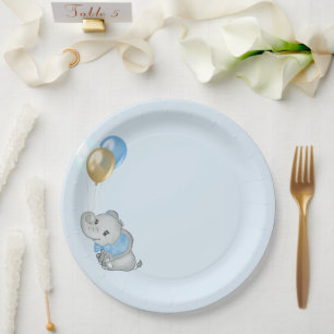 Blue Elephant Paper plates Baby shower