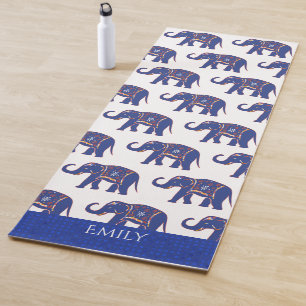 Blue Elephant Pattern Personalised Yoga Mat