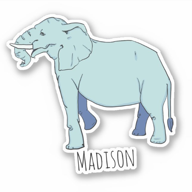 Blue Elephant Personalised Name Vinyl Sticker (Front)