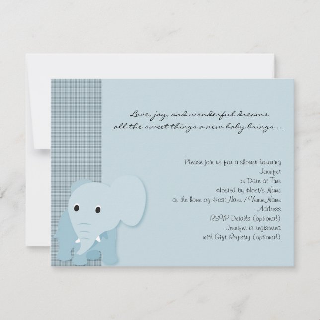 Blue Elephant Plaid Baby Shower Invitation (Front)