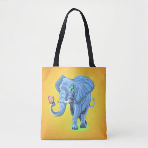 Blue Elephant Playing with Butterfly-44644 Tote Bag