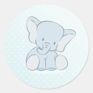 Blue Elephant Polka Dots Classic Round Sticker