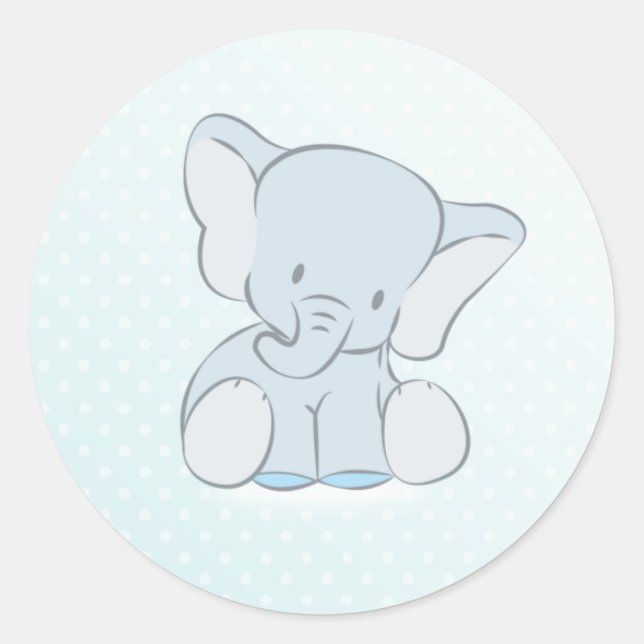Blue Elephant Polka Dots Classic Round Sticker (Front)