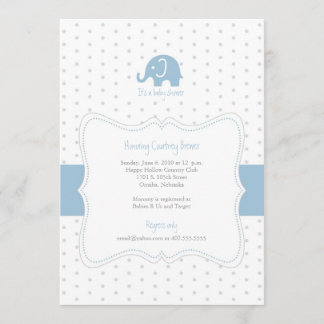Blue Elephant Polkadot Baby Shower Invitation