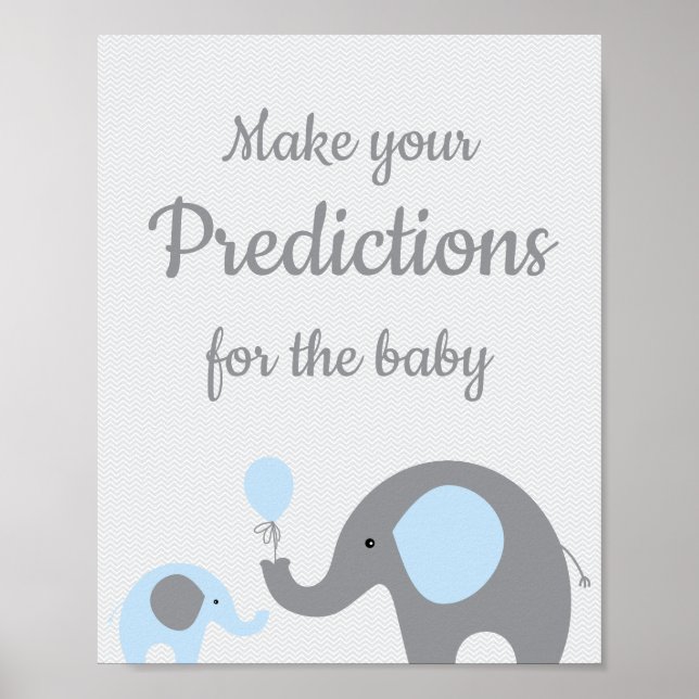 Blue Elephant Predictions for Baby Sign (Front)