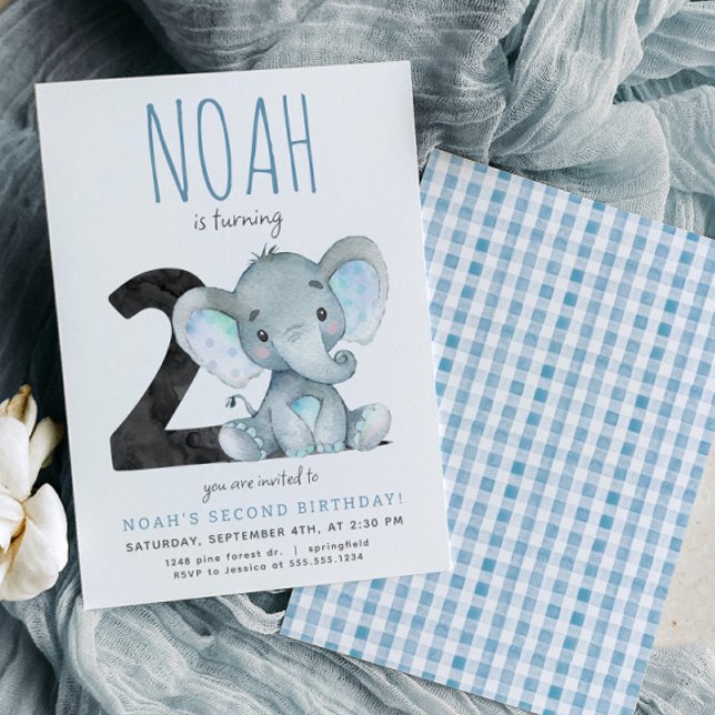 Blue Elephant Second Birthday Invitation (Creator Uploaded)