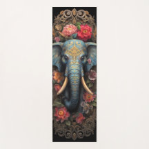 Blue Elephant Serenity Woodcarving with flowers