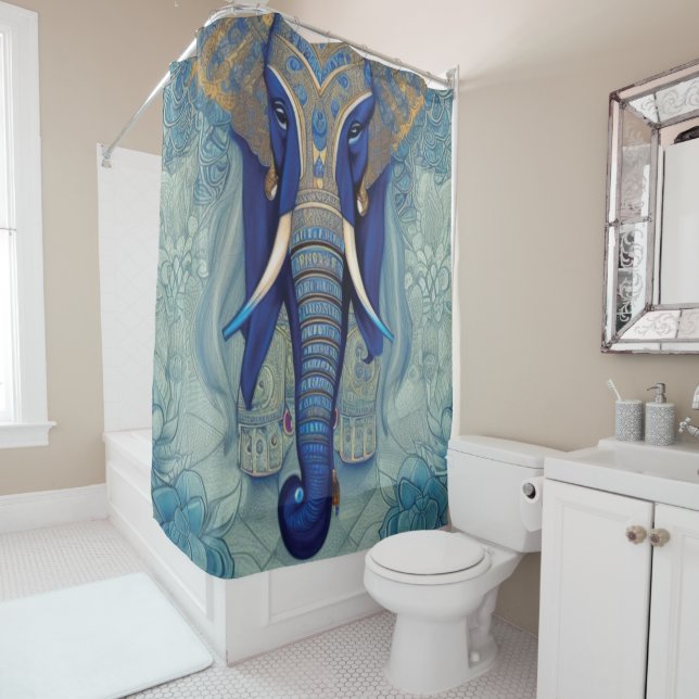 Blue Elephant Shower Curtain (In Situ)