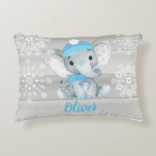 Blue elephant snowflake grey Custom name Pillow