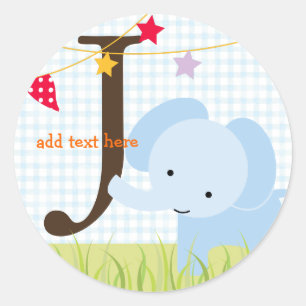 Blue Elephant stickers/add monogram Classic Round Sticker