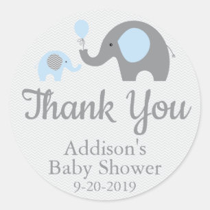 Blue Elephant Themed Baby Shower Stickers, Circle Classic Round Sticker
