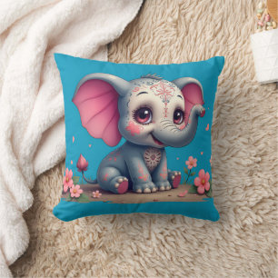 Blue Elephant Throw Pillow