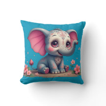 Blue Elephant Throw Pillow