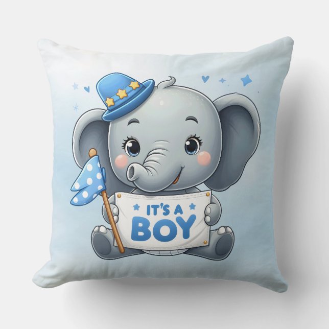Blue Elephant Throw Pillow (Front)