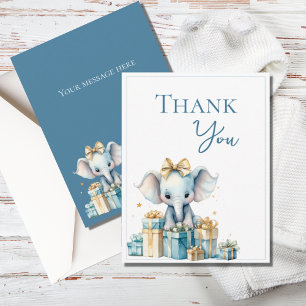 Blue Elephant Watercolor Baby Shower Thank You Card