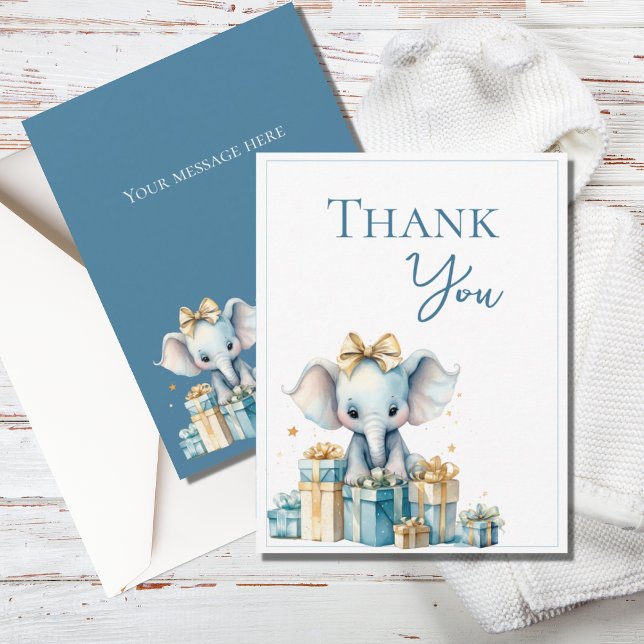Blue Elephant Watercolor Baby Shower Thank You Card (Creator Uploaded)