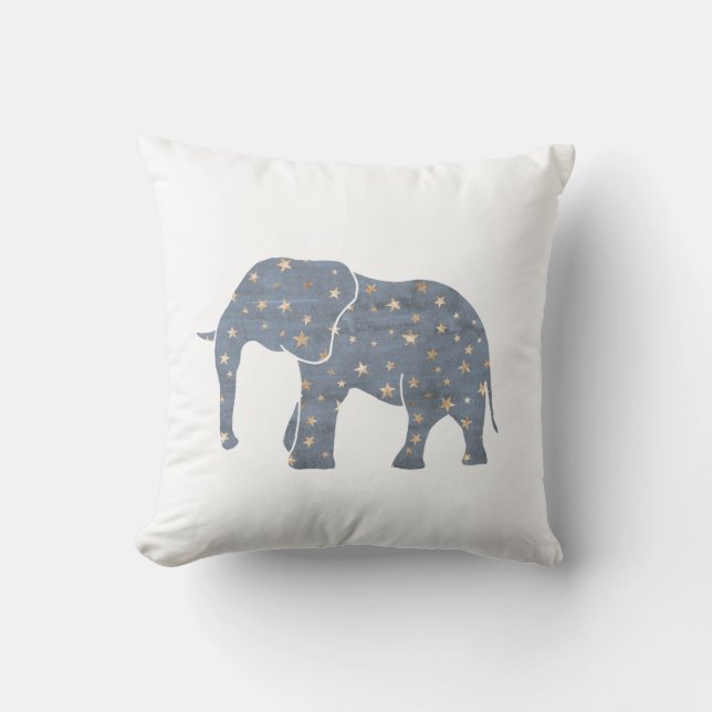 Blue Elephant with Gold Stars Cushion (Front)