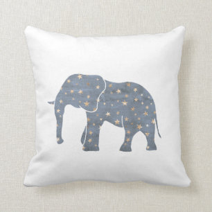 Blue Elephant with Gold Stars Cushion
