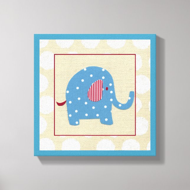 Blue Elephant with White Polka Dots Canvas Print (Front)
