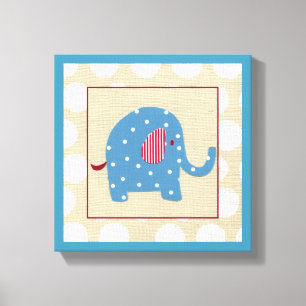 Blue Elephant with White Polka Dots Canvas Print