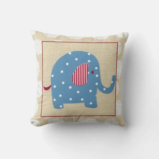 Blue Elephant with White Polka Dots Cushion (Front)