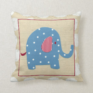 Blue Elephant with White Polka Dots Cushion