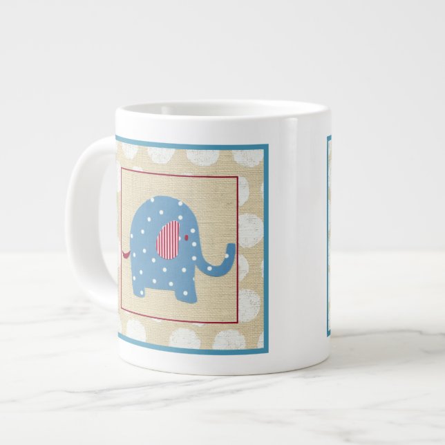 Blue Elephant with White Polka Dots Large Coffee Mug (Front Left)